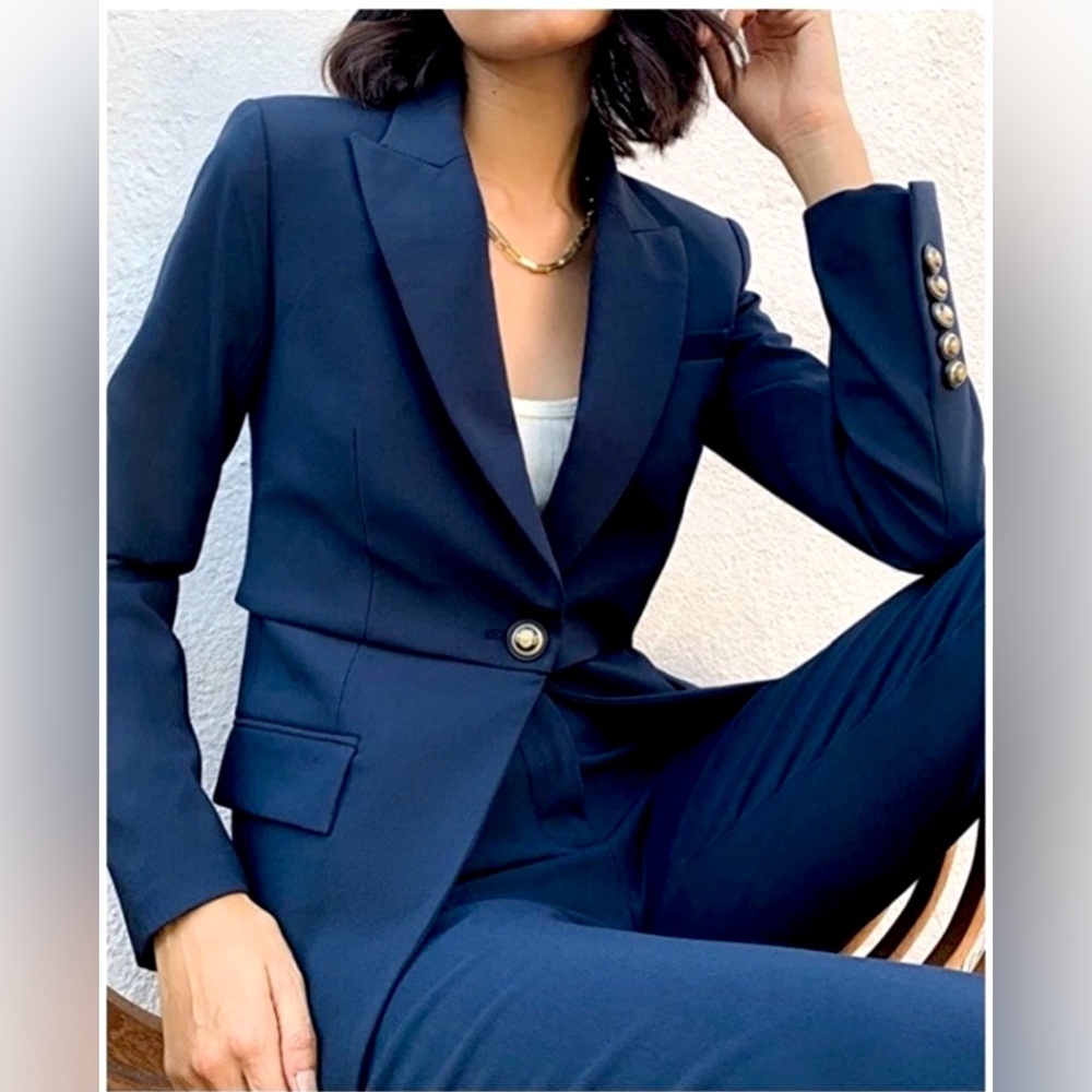Veronica Beard Navy Single-Button Tailored Blazer